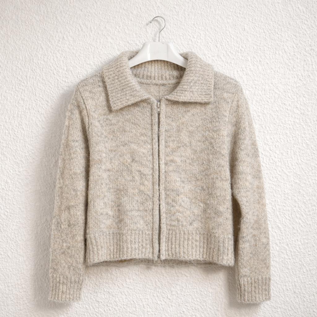 Soft Bouclé Zip Cardigan Warm Sand