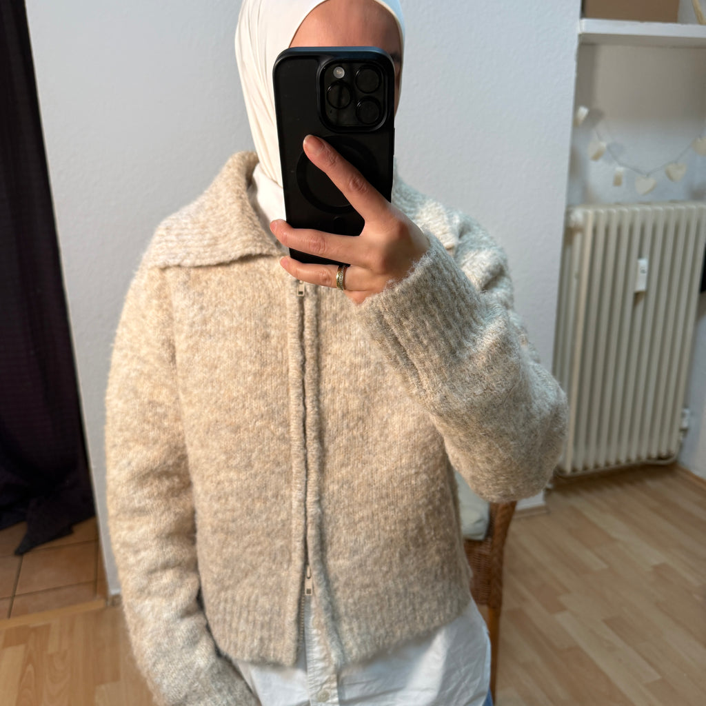 Soft Bouclé Zip Cardigan Warm Sand