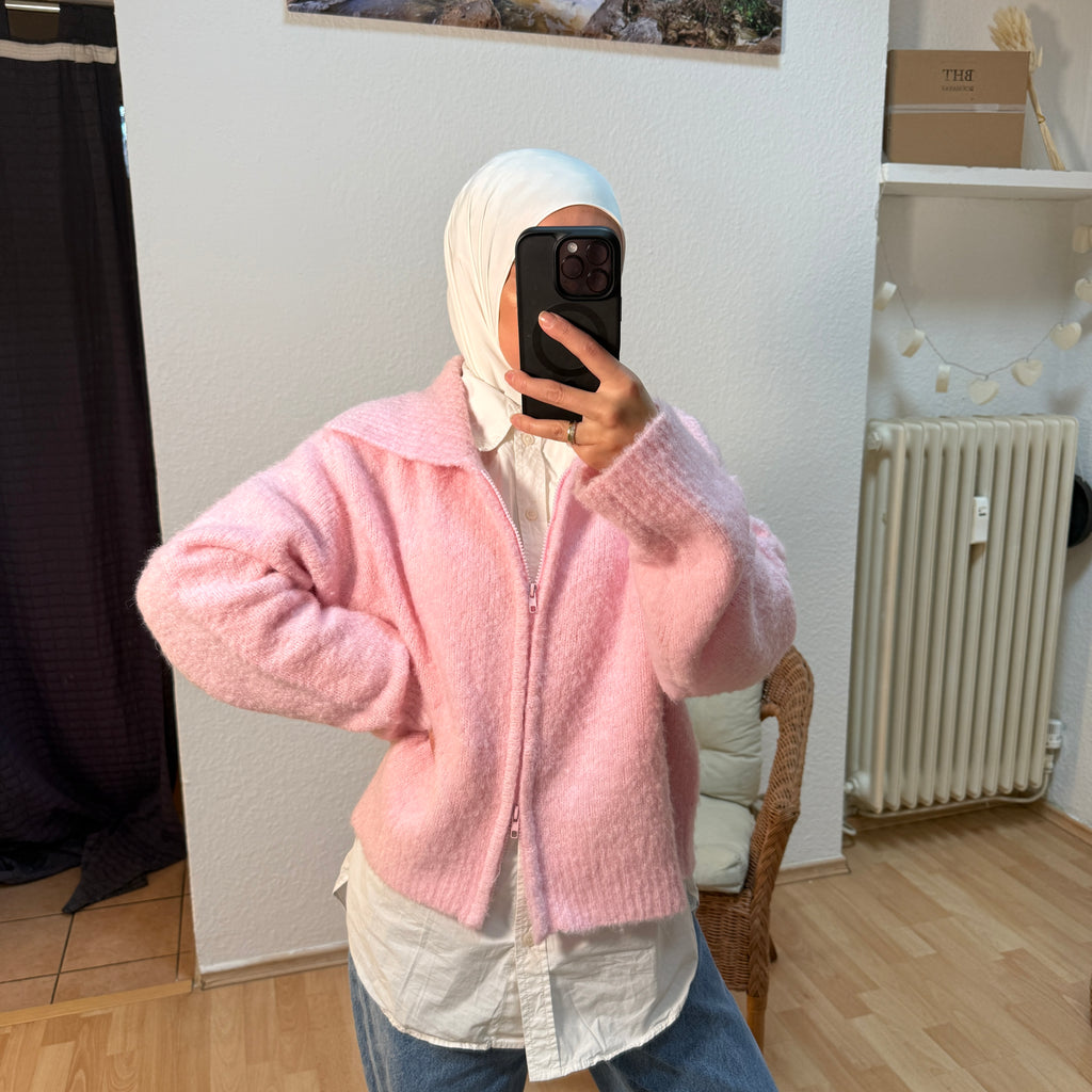 Soft Bouclé Zip Cardigan Blush