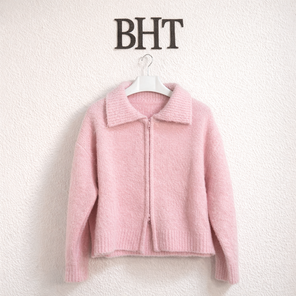 Soft Bouclé Zip Cardigan Blush